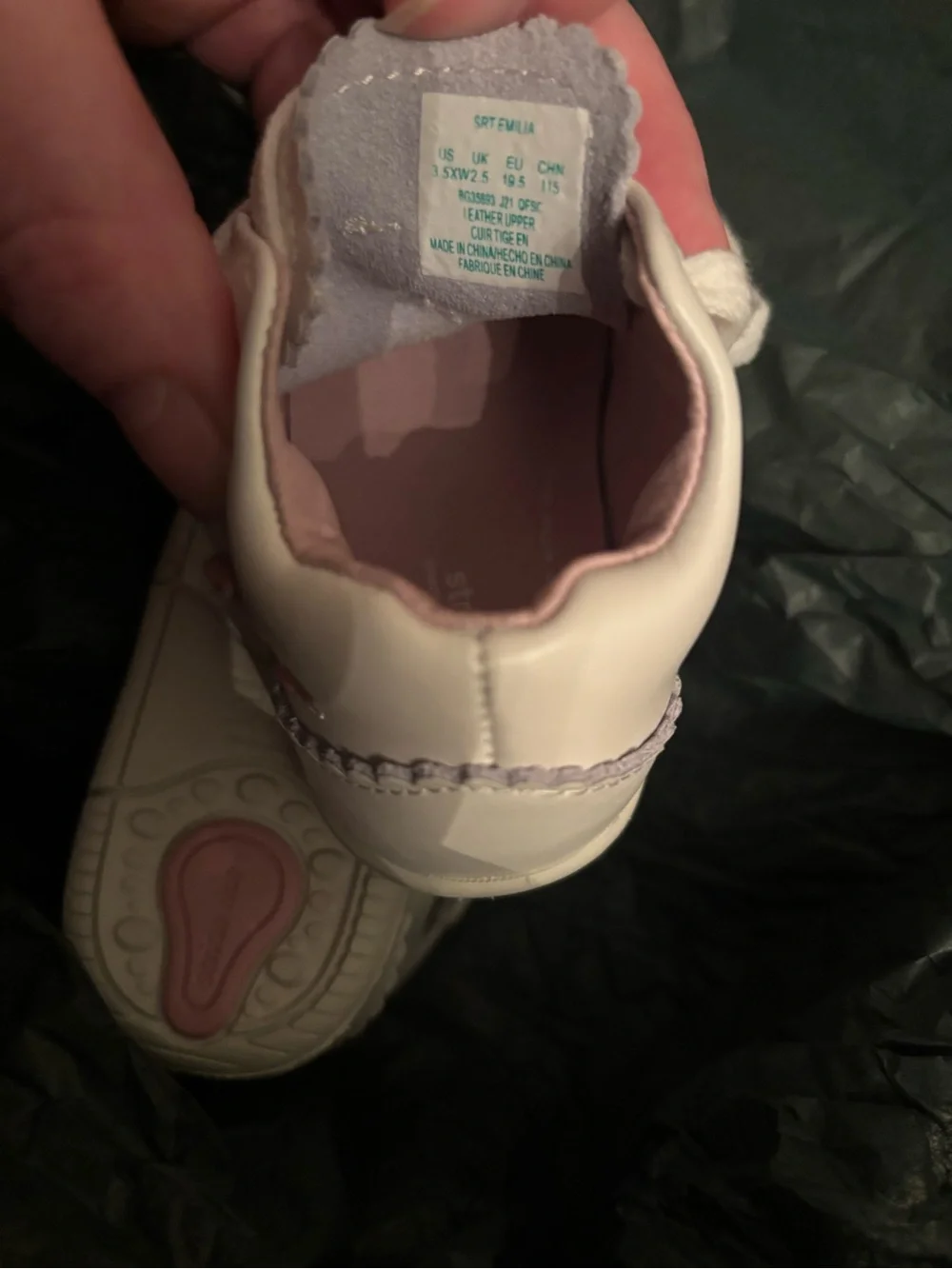 Stride Rite White Baby Lace-Up Shoes with Pink Floral Embroidery